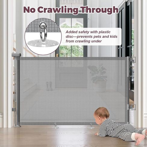 Retractable Baby Gate for Stairs, 55" Wide Mesh Dog Gate Indoor, 34" Tall Child Gate for Doorways, Hallways, Deck, Indoor Outdoor Pet Baby Safety Essentials for Home, Grey in Kuwait