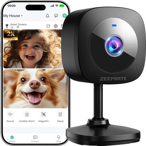 ZEEPORTE 2K Indoor Cameras for Home Security - Baby Monitor and Dog Pet Camera with Motion Detection, 2-Way Audio, Night Vision, Siren, Wired Security Camera - Compatible with Alexa in Saudi Arabia