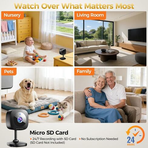 ZEEPORTE 2K Indoor Cameras for Home Security - Baby Monitor and Dog Pet Camera with Motion Detection, 2-Way Audio, Night Vision, Siren, Wired Security Camera - Compatible with Alexa in Saudi Arabia