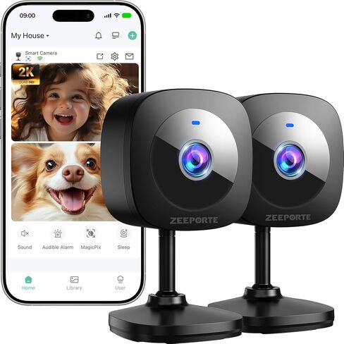 ZEEPORTE 2K Indoor Cameras for Home Security - Baby Monitor and Dog Pet Camera with Motion Detection, 2-Way Audio, Night Vision, Siren, Wired Security Camera - Compatible with Alexa in Saudi Arabia