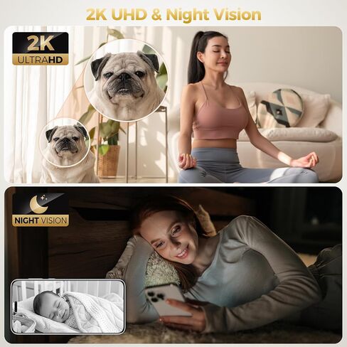 ZEEPORTE 2K Indoor Cameras for Home Security - Baby Monitor and Dog Pet Camera with Motion Detection, 2-Way Audio, Night Vision, Siren, Wired Security Camera - Compatible with Alexa in Saudi Arabia