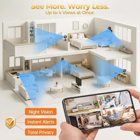 ZEEPORTE 2K Indoor Cameras for Home Security - Baby Monitor and Dog Pet Camera with Motion Detection, 2-Way Audio, Night Vision, Siren, Wired Security Camera - Compatible with Alexa in Saudi Arabia