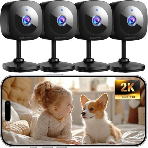 ZEEPORTE 2K Indoor Cameras for Home Security - Baby Monitor and Dog Pet Camera with Motion Detection, 2-Way Audio, Night Vision, Siren, Wired Security Camera - Compatible with Alexa in Saudi Arabia