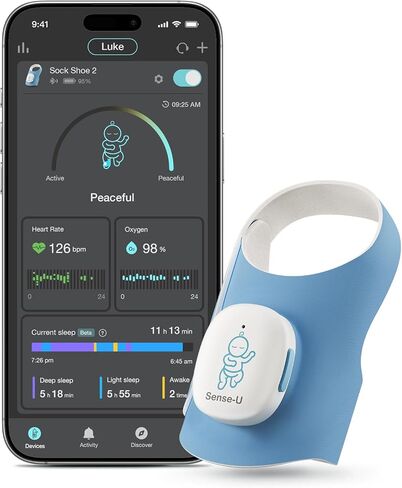 Sense-U Smart Sock Shoe 2 Baby Monitor – Tracks Heart Rate & Sleep Patterns with Transmissive PPG Foot Sensor, for 1–12 Months in Kuwait