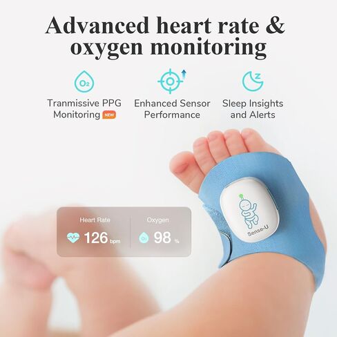 Sense-U Smart Sock Shoe 2 Baby Monitor – Tracks Heart Rate & Sleep Patterns with Transmissive PPG Foot Sensor, for 1–12 Months in Kuwait