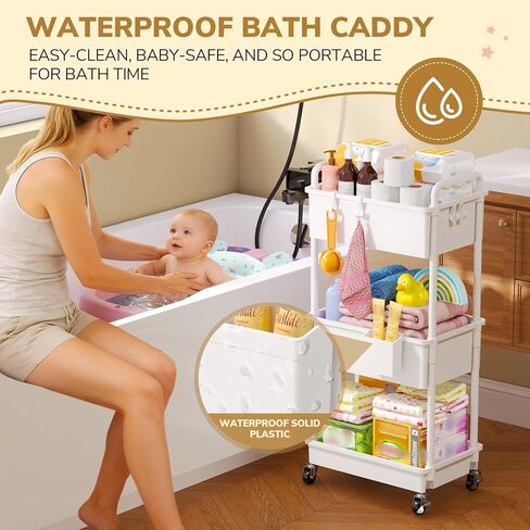 Goovilla Diaper Cart with Lockable Wheels and Easy Assembly, 3 Tier White Rolling Cart for Baby Nursery Storage, Sturdy Ample Diaper Caddy Organizer for Baby Girl, Boy, New Mom, Newborn Essentials in Kuwait