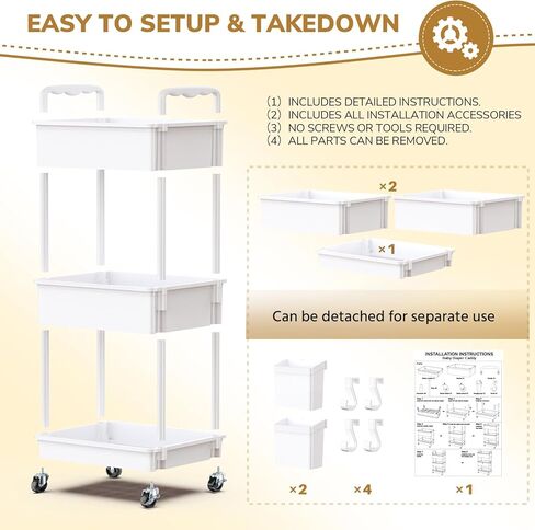 Goovilla Diaper Cart with Lockable Wheels and Easy Assembly, 3 Tier White Rolling Cart for Baby Nursery Storage, Sturdy Ample Diaper Caddy Organizer for Baby Girl, Boy, New Mom, Newborn Essentials in Kuwait