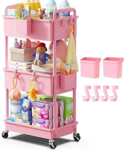 Goovilla Diaper Cart with Lockable Wheels and Easy Assembly, 3 Tier White Rolling Cart for Baby Nursery Storage, Sturdy Ample Diaper Caddy Organizer for Baby Girl, Boy, New Mom, Newborn Essentials in Kuwait