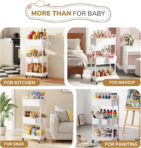 Goovilla Diaper Cart with Lockable Wheels and Easy Assembly, 3 Tier White Rolling Cart for Baby Nursery Storage, Sturdy Ample Diaper Caddy Organizer for Baby Girl, Boy, New Mom, Newborn Essentials in Kuwait