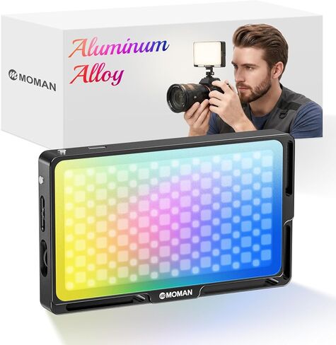 Moman Portable LED Video Light, Aluminum Alloy On-Camera Light, Built-in Battery & USB-C Charging, 2500K-8500K RGB Dimmable, CRI 96+ Photography Fill Light with 1/4" Screw for DSLR, Vlog, YouTube in Saudi Arabia