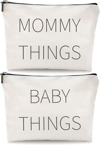 Mommy and Baby Canvas Pouch Set – 2pcs Zipper Organizer Bags for Diaper Bag, Travel, Hospital or Nursery Essentials, New Mom Gifts, Baby Shower Gifts for Mom to Be in Kuwait