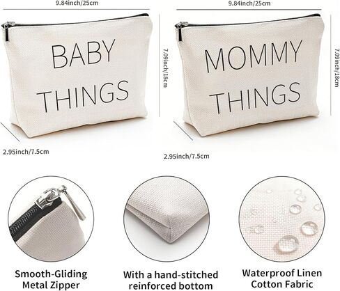 Mommy and Baby Canvas Pouch Set – 2pcs Zipper Organizer Bags for Diaper Bag, Travel, Hospital or Nursery Essentials, New Mom Gifts, Baby Shower Gifts for Mom to Be in Kuwait