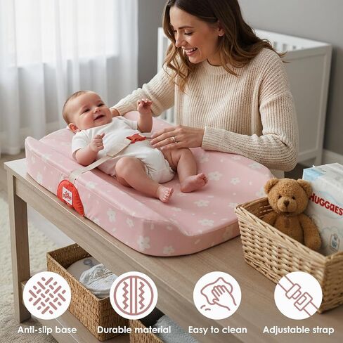 Tiny Marvels Baby Changing Pad with Cover, Waterproof Diaper Changing Pad with Non-Slip Base, Soft Contoured Changing Pad for Dresser, Nursery & Travel in Saudi Arabia