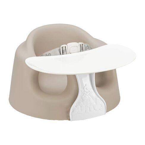 Bumbo Baby Soft Foam Floor Seat Plus+ with Tray, 3 to 12 Months, Taupe | Comfortable Support w/Extra Leg Room Design & 3pt Adjustable Harness - Includes Tray for Infant Feeding & Play, Easy to Clean in Saudi Arabia