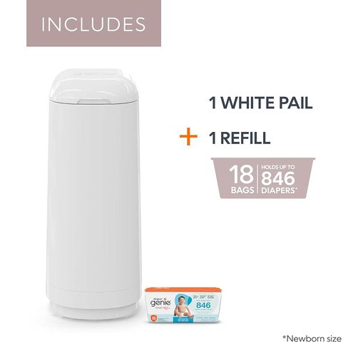 Diaper Genie Essence Pail, White with 18 Easy Roll Refill Bags in Kuwait
