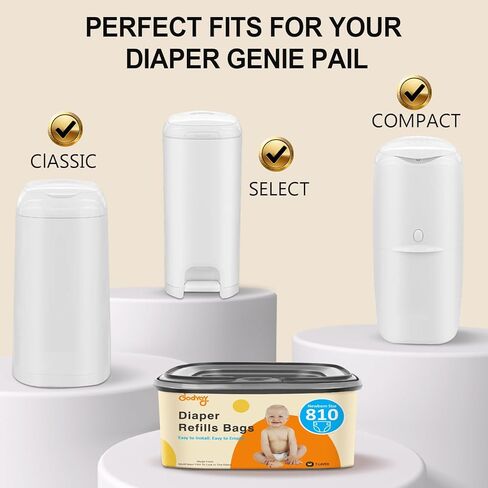 Jumbo Square Refill Compatible with Diaper Genie Classic/Compact/Select Pails,Odor Control & Durable,Holds Up to 810 Newborn Diapers,Unscented Disposal Bag Refills with Continuous Film（3 pack） in Kuwait