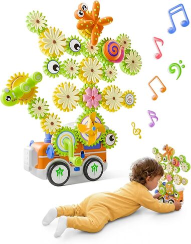ألعاب LIGHTDESIRE Montessori للأطفال الصغار من عمر 3 4 5 6 سنوات، لعبة أطفال موسيقية قطار كهربائي دوار ترس بناء الزهور ألعاب تعلم الأطفال الصغار، لعبة جذعية تجميعها بنفسك هدايا عيد ميلاد طفل صبي فتاة، برتقالي in Kuwait