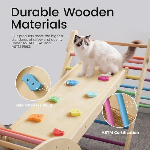 Tiny Land Pikler Triangle Set, 7-in-1 Foldable Pikler Triangle Climbing Toys Set for Kids,Baby Indoor Playground Jungle Gym, Wooden Montessori Climbing Set for Toddler (Rainbow) in Saudi Arabia