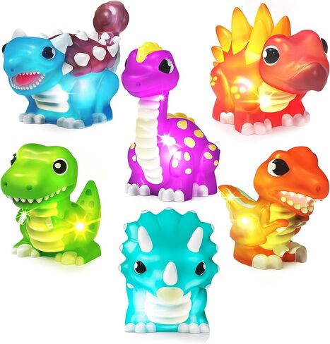 ألعاب الاستحمام المضيئة على شكل ديناصور من Tub Works® Dinos™، 6 عبوات | ألعاب مضيئة تعمل بالماء فلاش وتغيير اللون | ألعاب استحمام للأطفال والرضع سهلة الإمساك | ألعاب حوض الاستحمام الحسية المقاومة للماء in Kuwait
