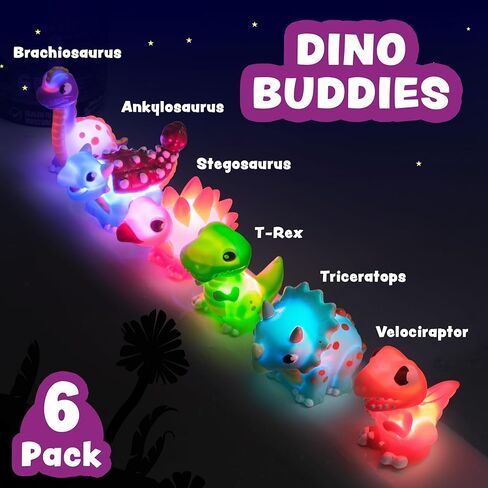 ألعاب الاستحمام المضيئة على شكل ديناصور من Tub Works® Dinos™، 6 عبوات | ألعاب مضيئة تعمل بالماء فلاش وتغيير اللون | ألعاب استحمام للأطفال والرضع سهلة الإمساك | ألعاب حوض الاستحمام الحسية المقاومة للماء in Kuwait