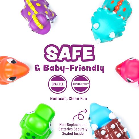 ألعاب الاستحمام المضيئة على شكل ديناصور من Tub Works® Dinos™، 6 عبوات | ألعاب مضيئة تعمل بالماء فلاش وتغيير اللون | ألعاب استحمام للأطفال والرضع سهلة الإمساك | ألعاب حوض الاستحمام الحسية المقاومة للماء in Kuwait
