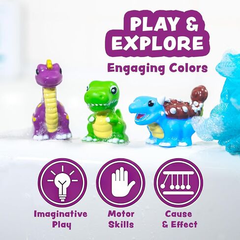 ألعاب الاستحمام المضيئة على شكل ديناصور من Tub Works® Dinos™، 6 عبوات | ألعاب مضيئة تعمل بالماء فلاش وتغيير اللون | ألعاب استحمام للأطفال والرضع سهلة الإمساك | ألعاب حوض الاستحمام الحسية المقاومة للماء in Kuwait