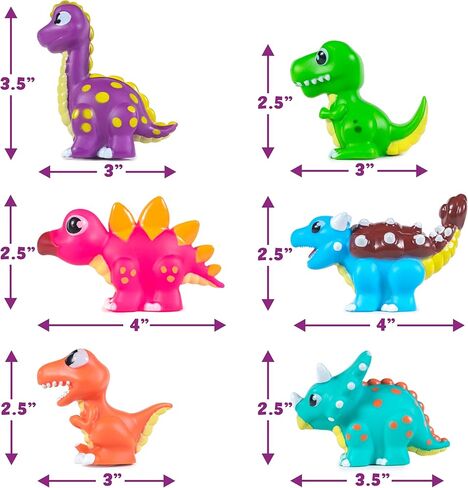 ألعاب الاستحمام المضيئة على شكل ديناصور من Tub Works® Dinos™، 6 عبوات | ألعاب مضيئة تعمل بالماء فلاش وتغيير اللون | ألعاب استحمام للأطفال والرضع سهلة الإمساك | ألعاب حوض الاستحمام الحسية المقاومة للماء in Kuwait