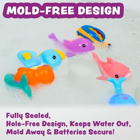 ألعاب الاستحمام المضيئة من Tub Works® Mermaid Lagoon™، عبوة من 6 قطع | ألعاب مضيئة تعمل بالماء فلاش وتغيير اللون | ألعاب استحمام سهلة الإمساك للأطفال والبنات الصغار | لعبة حوض الاستحمام الحسية حورية البحر مع أضواء الحمام in Kuwait