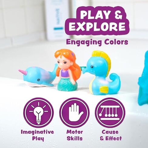 ألعاب الاستحمام المضيئة من Tub Works® Mermaid Lagoon™، عبوة من 6 قطع | ألعاب مضيئة تعمل بالماء فلاش وتغيير اللون | ألعاب استحمام سهلة الإمساك للأطفال والبنات الصغار | لعبة حوض الاستحمام الحسية حورية البحر مع أضواء الحمام in Kuwait