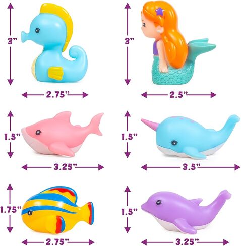 ألعاب الاستحمام المضيئة من Tub Works® Mermaid Lagoon™، عبوة من 6 قطع | ألعاب مضيئة تعمل بالماء فلاش وتغيير اللون | ألعاب استحمام سهلة الإمساك للأطفال والبنات الصغار | لعبة حوض الاستحمام الحسية حورية البحر مع أضواء الحمام in Kuwait