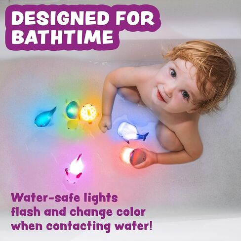 ألعاب الاستحمام المضيئة من Tub Works® Under the Sea™، عبوة من 6 قطع | ألعاب مضيئة تعمل بالماء فلاش وتغيير اللون | ألعاب استحمام للأطفال والرضع سهلة الإمساك | ألعاب حوض الاستحمام الحسية مع أضواء الحمام لحمام الأطفال in Kuwait