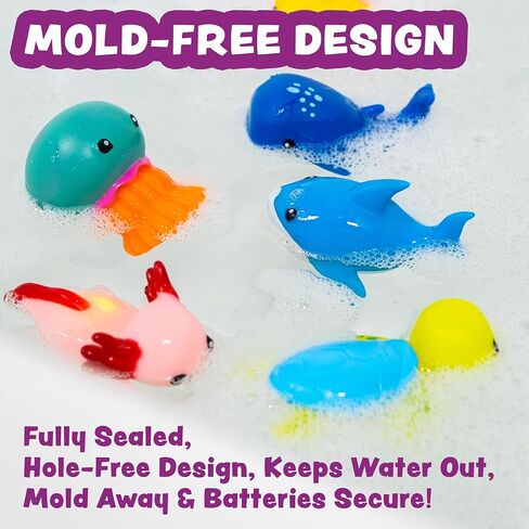 ألعاب الاستحمام المضيئة من Tub Works® Under the Sea™، عبوة من 6 قطع | ألعاب مضيئة تعمل بالماء فلاش وتغيير اللون | ألعاب استحمام للأطفال والرضع سهلة الإمساك | ألعاب حوض الاستحمام الحسية مع أضواء الحمام لحمام الأطفال in Kuwait