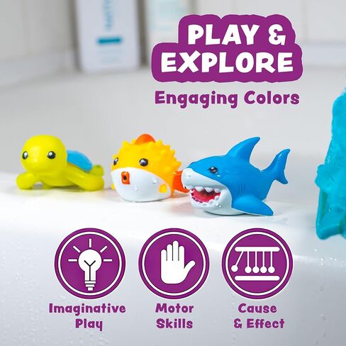 ألعاب الاستحمام المضيئة من Tub Works® Under the Sea™، عبوة من 6 قطع | ألعاب مضيئة تعمل بالماء فلاش وتغيير اللون | ألعاب استحمام للأطفال والرضع سهلة الإمساك | ألعاب حوض الاستحمام الحسية مع أضواء الحمام لحمام الأطفال in Kuwait