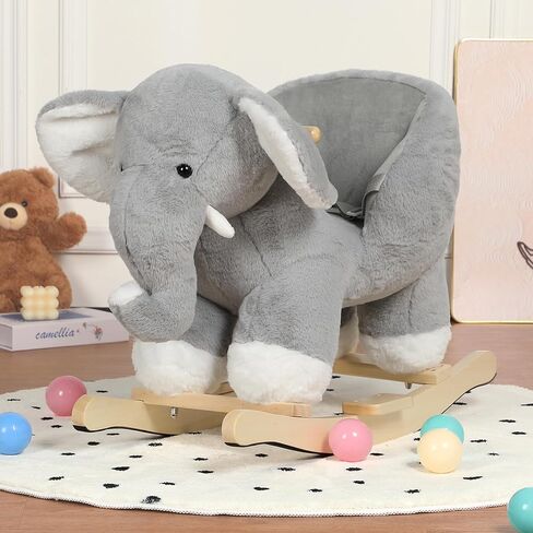 Pony Baby Rocking Horse for Toddlers 1 Years to 3 Years, Stuffed Plush Ride-on Rocking Animal with Realistic Sound and Music, Wooden Rocking Toy with Seat, Brown Horse, CPC Certified in Kuwait