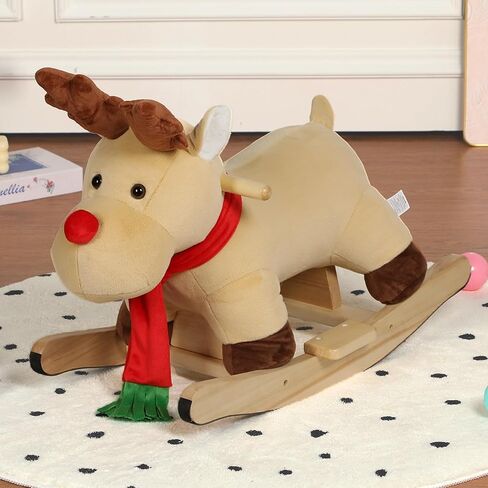 Pony Baby Rocking Horse for Toddlers 1 Years to 3 Years, Stuffed Plush Ride-on Rocking Animal with Realistic Sound and Music, Wooden Rocking Toy with Seat, Brown Horse, CPC Certified in Kuwait