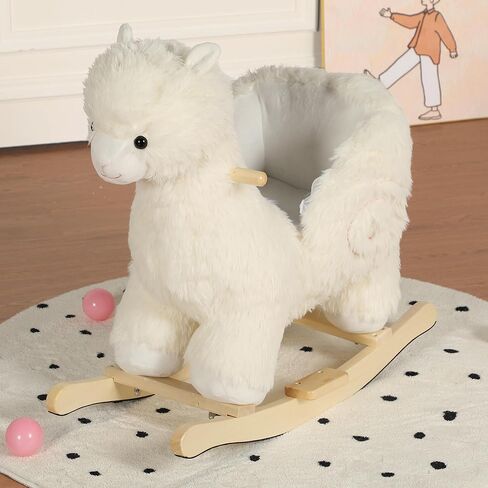 Pony Baby Rocking Horse for Toddlers 1 Years to 3 Years, Stuffed Plush Ride-on Rocking Animal with Realistic Sound and Music, Wooden Rocking Toy with Seat, Brown Horse, CPC Certified in Kuwait