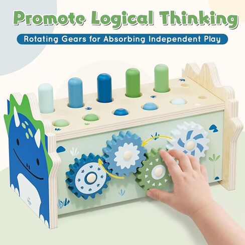 Lehoo Castle Baby Montessori Toys for 1 2 Year Old, Wooden Hammering Pounding Toy with Xylophone, Educational Learning Activities for 1 2 3 Year Old Boys First Christmas Birthday Gifts - Dinosaur in Kuwait
