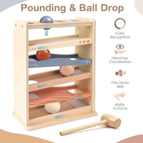 ألعاب Vanplay Ball Drop لهدايا عيد الميلاد للأولاد والبنات البالغة من العمر سنة واحدة، ألعاب مونتيسوري لعمر 1 عامين، ألعاب الكرة المتدحرجة بمطرقة خشبية للأطفال الصغار 1-3، ألعاب السبب والتأثير للطفل 12 شهرًا + الهدايا الأولى in Kuwait