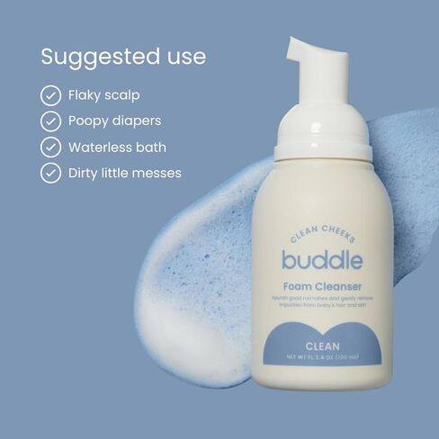 Buddle Clean Cheeks Baby Micellar No-Rinse Foam Cleanser with Chamomile, Witch Hazel, Arnica Montana, Skin Barrier Supporting, 3.4oz in Kuwait