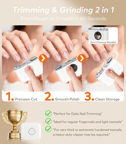 Electric Nail Clipper for Family Care【Precision Dual-Blade Trimming System】 Rechargeable Automatic 2-in-1 Trimmer & Polish with LED Light & Clip Storage, Safe & Ultra-Quiet for Seniors, Baby & Adults in Kuwait