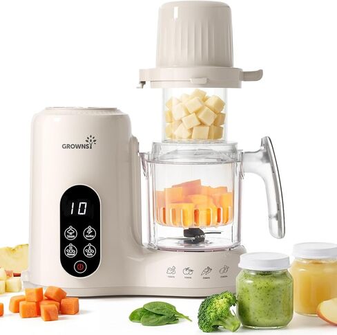 Grownsy Baby Food Maker with Dual-Layer Steam Basket | Baby Food Processor for Starting Solids & Babies 6+ Months | Steamer Blender & Puree Machine for Healthy Homemade Baby Food, BPA-Free,Cream in Saudi Arabia
