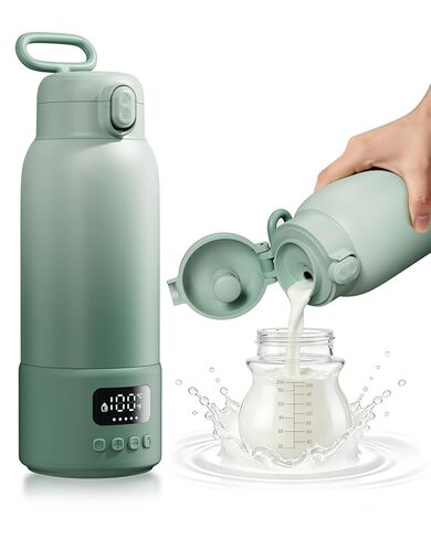 Portable Bottle Warmer for Travel, 17oz Large Capacity, 2-Min Fast Heating, Keep Warm Function, Long Battery Life, Ideal for Heating Breast Milk and Water On-the-Go, Green in Kuwait