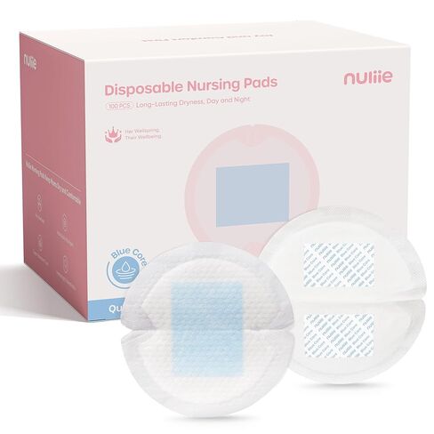 Nuliie Super Absorbent & Featherlight Disposable Nursing Pads 100 Count, Stay Dry, Soft & Breathable Breast Pads for Leaking Milk, Leakproof, Individually Packaged Breastfeeding Essentials for Moms in Kuwait