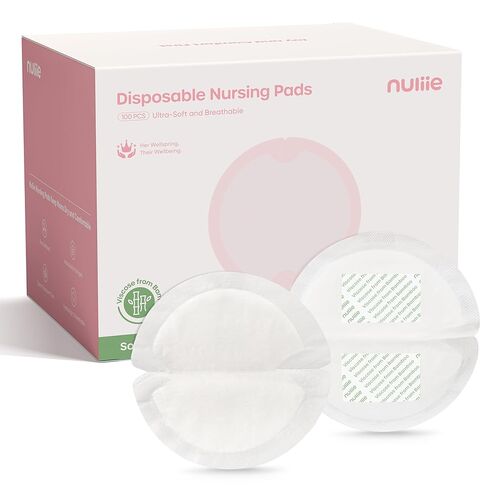 Nuliie Super Absorbent & Featherlight Disposable Nursing Pads 100 Count, Stay Dry, Soft & Breathable Breast Pads for Leaking Milk, Leakproof, Individually Packaged Breastfeeding Essentials for Moms in Kuwait