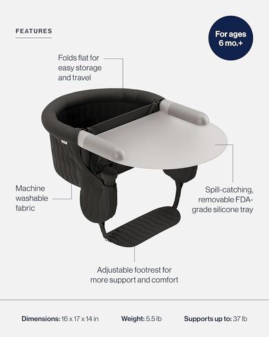 Lalo - The Hook-On Chair with Tray and Footrest - Portable High Chair for Babies and Toddlers up to 37lbs - Compact, Easy-to-Use Design - Fits Tables 0.8'' to 3.5'' Thick - Travel Bag Included in Saudi Arabia