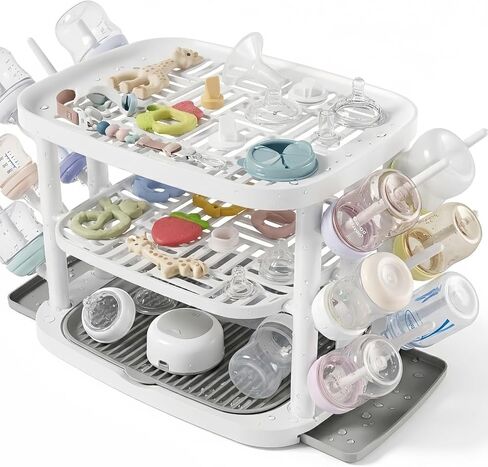 Baby Bottle Drying Rack,3-Tier Large Capacity Countertop Organizer with 360° Ventilation, Removable Drip Tray, Non-Slip Base – Easy to Clean Bottle Holder for Baby Accessories in Kuwait