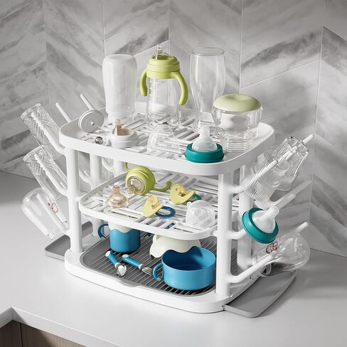Baby Bottle Drying Rack,3-Tier Large Capacity Countertop Organizer with 360° Ventilation, Removable Drip Tray, Non-Slip Base – Easy to Clean Bottle Holder for Baby Accessories in Kuwait