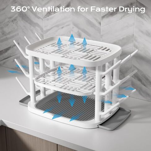 Baby Bottle Drying Rack,3-Tier Large Capacity Countertop Organizer with 360° Ventilation, Removable Drip Tray, Non-Slip Base – Easy to Clean Bottle Holder for Baby Accessories in Kuwait