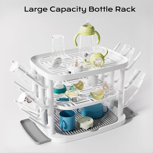 Baby Bottle Drying Rack,3-Tier Large Capacity Countertop Organizer with 360° Ventilation, Removable Drip Tray, Non-Slip Base – Easy to Clean Bottle Holder for Baby Accessories in Kuwait