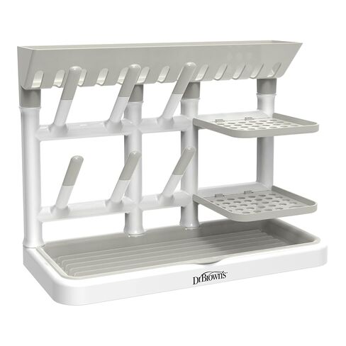 Dr. Brown's Baby Bottle Drying Tower, Stand-Up Countertop Drying Rack with Organized Storage for Baby Essentials, Space Saving Vertical Rack, Gray/White in Kuwait